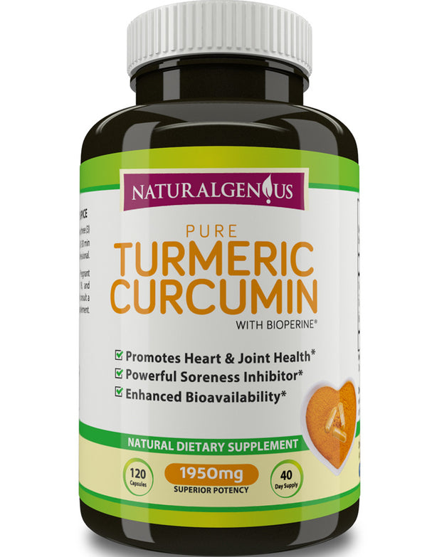 Turmeric Curcumin With BioPerine®, Black Pepper Extract - 1950mg, True 40-Day Supply/Bottle