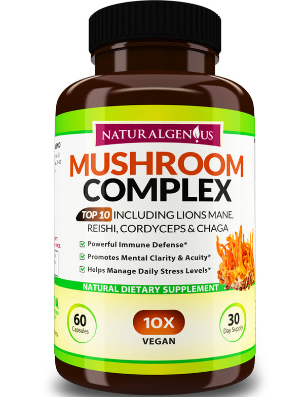 Top 10 Immune Support Mushroom Complex - Lions Mane, Cordyceps, Chaga, Reishi, Turkey Tail, Shiitake, and more - 60 caps