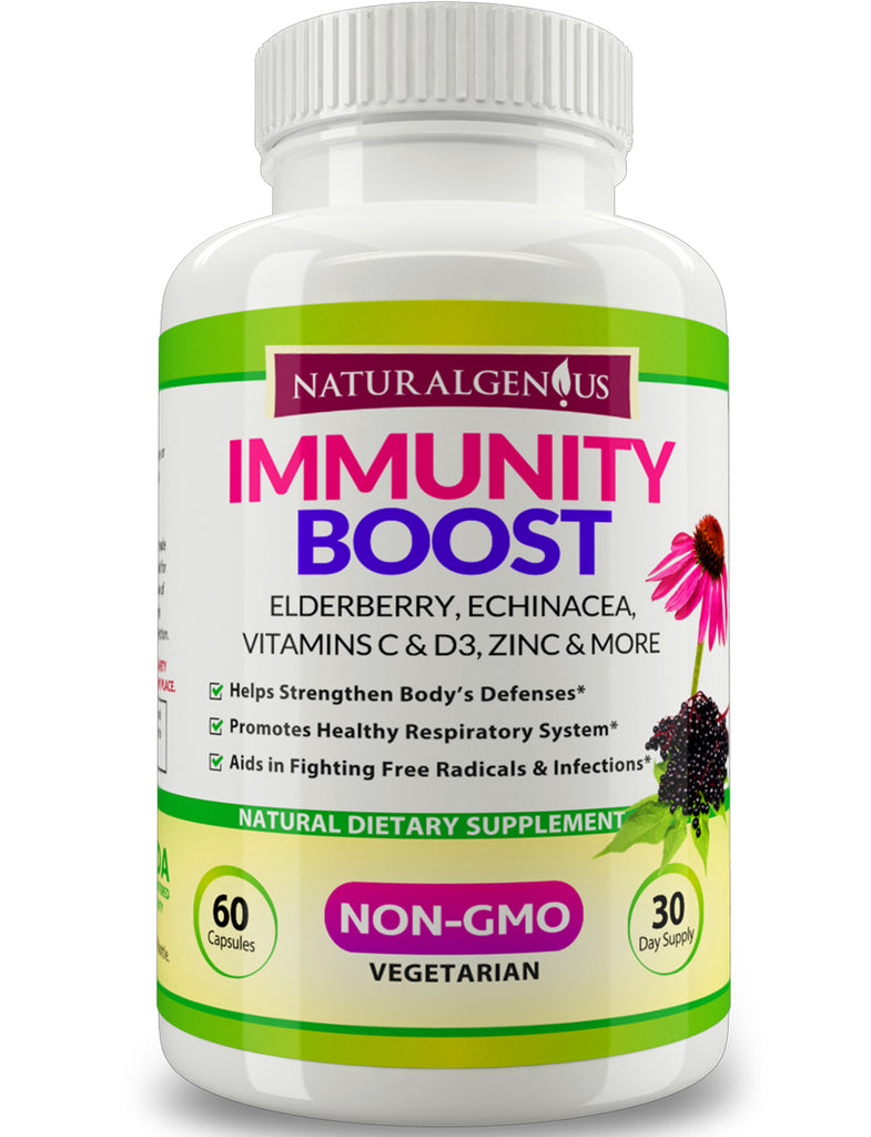 Immunity Boost Capsules with Elderberry, Echinacea, Vitamin C, D3, Zinc, Mg and Cordyceps - Non-GMO Daily Support for Kids and Adults
