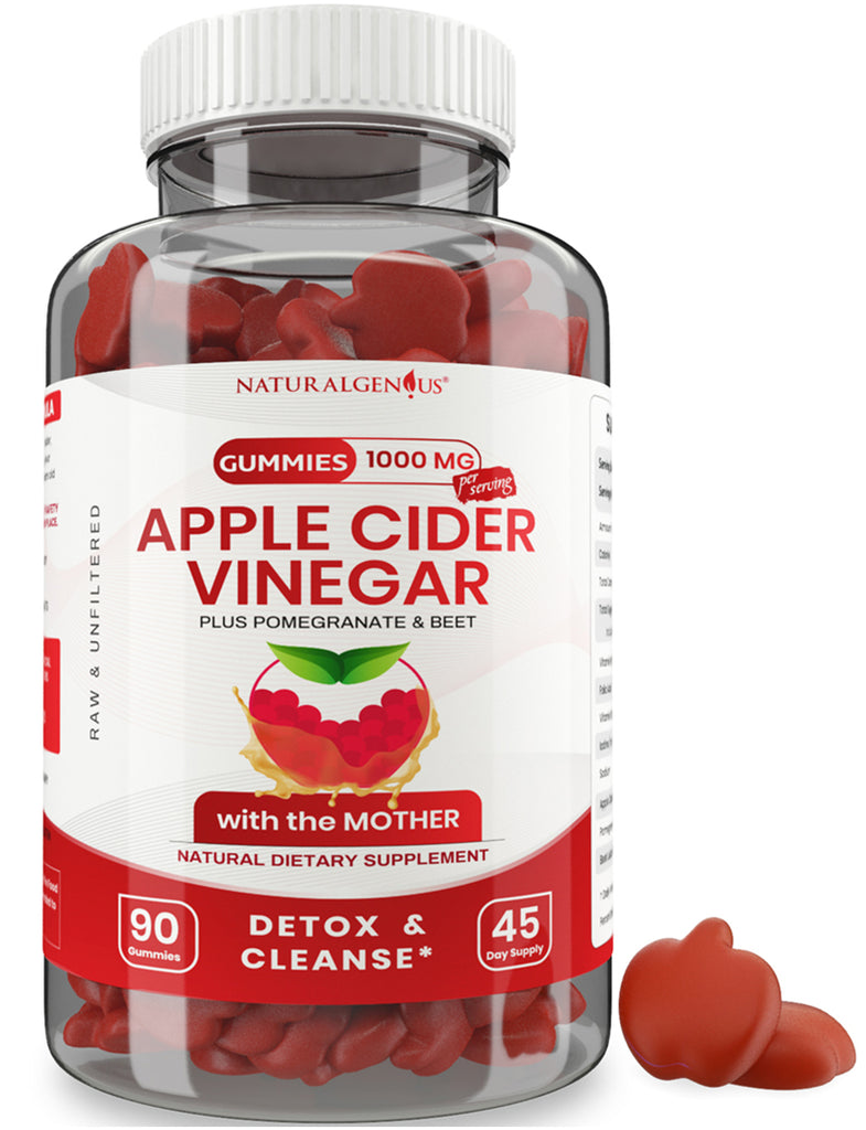 Vegan Apple Cider Vinegar Gummy - 2X Strength with the "Mother" for Kids & Adults - 90 Non-Sticky Gummies